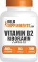 BulkSupplements.com Riboflavin Capsules - Vitamin B2 400 mg, Riboflavin 400mg - Essential B Vitamin, Gluten Free, 1 Capsule per Serving, 180 Capsules (Pack of 1)