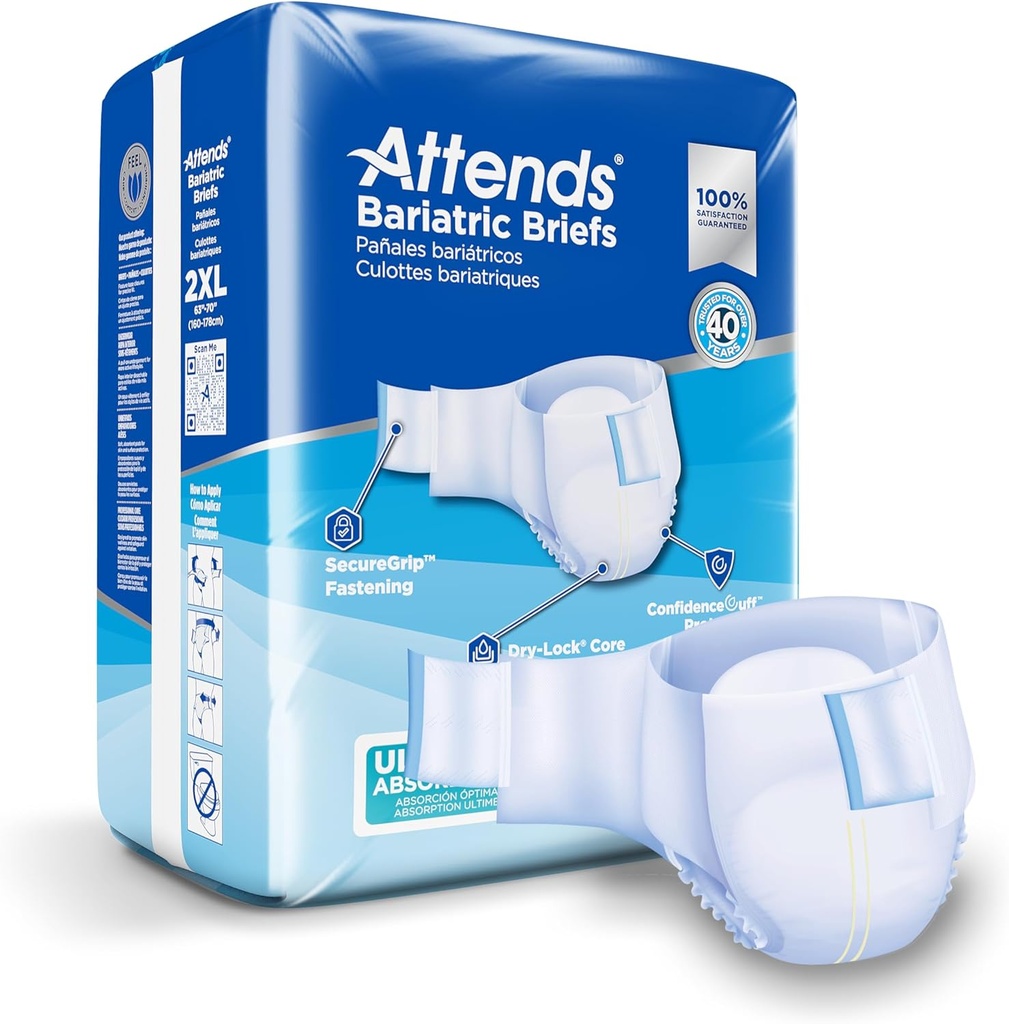 Assiste à l'incontinence bariatrique Mémoires jetables, XX-Large, 63"-70" Waist avec fermetures d'onglets, abstention ultime et protection des fuites, 48ct Cas