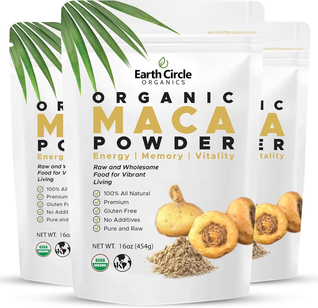 Earth Circle Organics Yellow Maca Root Powder, Natural Superfood, Helps with Energy, Weight, and Women's Fertility - Vegan - 1 Pound (Pack of 3)