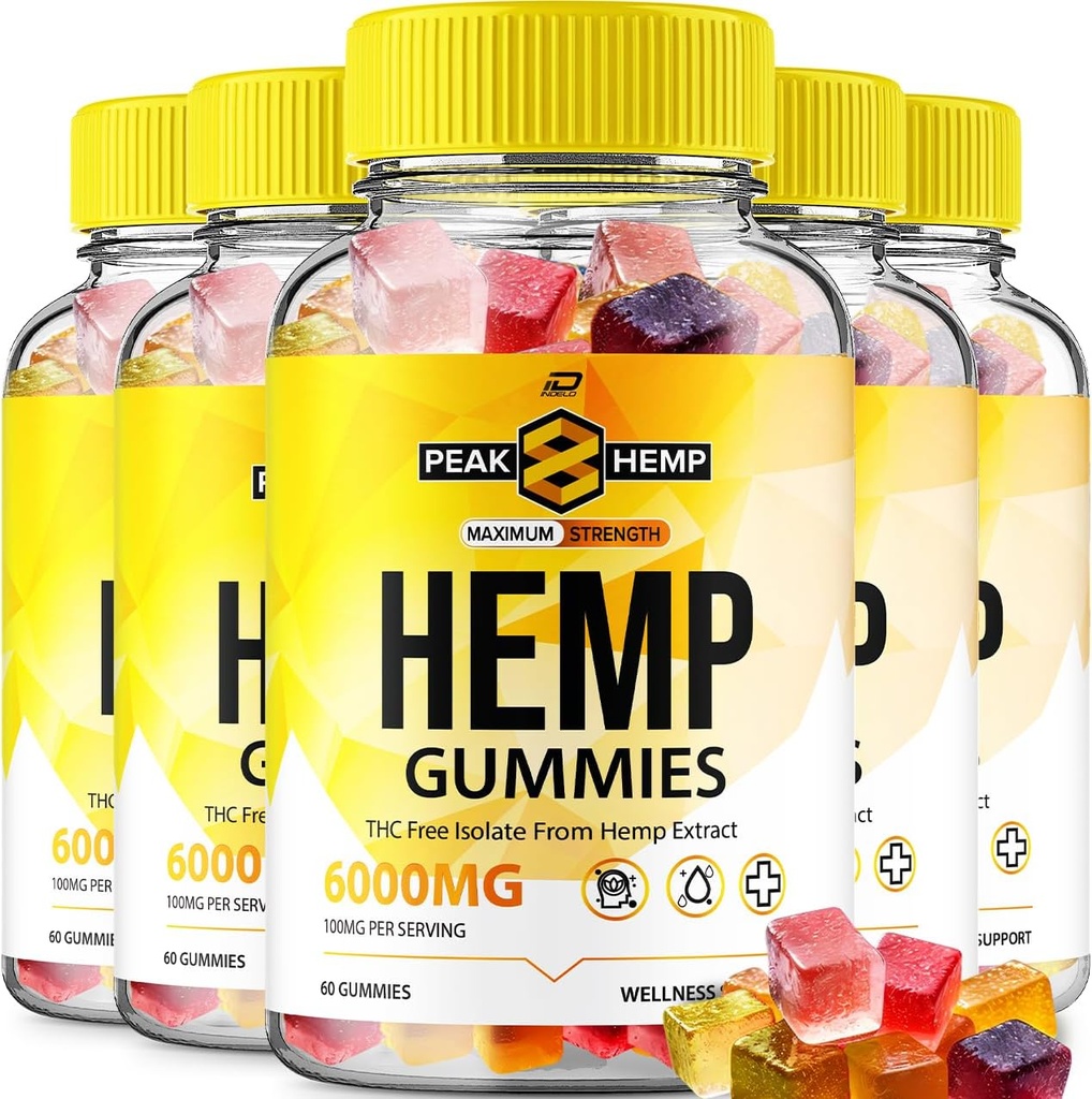 Peak 8 Gommies de chanvre - avec extrait de graine de chanvre Peak huit Gommies de chanvre Acouphène supplément à base de plantes, soutien de la santé et du bien-être, tous les Gommy de chanvre de pic naturel (5 Pack - 300 Gommies)