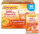 Emergen-C 1000mg Vitamine C Poudre pour Imune quotidienne Soutien Sans caféine suppléments de vitamine C avec le zinc et le manganèse, B vitamines et électrolytes, Super Orange Flavor - 90 Comte/3 mois d'approvisionnement