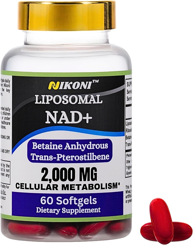 Nikoni Liposomal NAD+ 2000 mg avec TMG et Pterostilbene, soutient le vieillissement en santé-60 Softgels