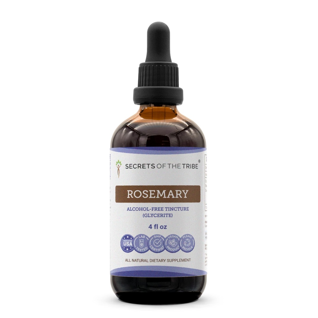 Secrets de l'extrait liquide sans alcool de la Tribe Rosemary, Rosemary (Rosmarinus Officinalis) Supplément de teinture de feuille séchée (4 FL OZ)