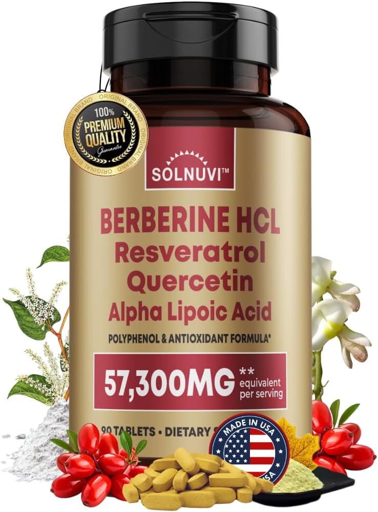 Supplément berbérique premium avec acide lipoïque alpha Quercetin resvératrol - 50:1 complexe de HCl berbérique antioxydants, polyphénols, stimuler la vitalité - 90 comprimés végétaliens, non-OGM, sans gluten