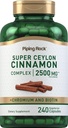 Piping Rock Super Ceylan Cinnamon Complex Capsules de 250 mg 240 Pilules de poudre Supplément d'extrait avec chrome et biotine