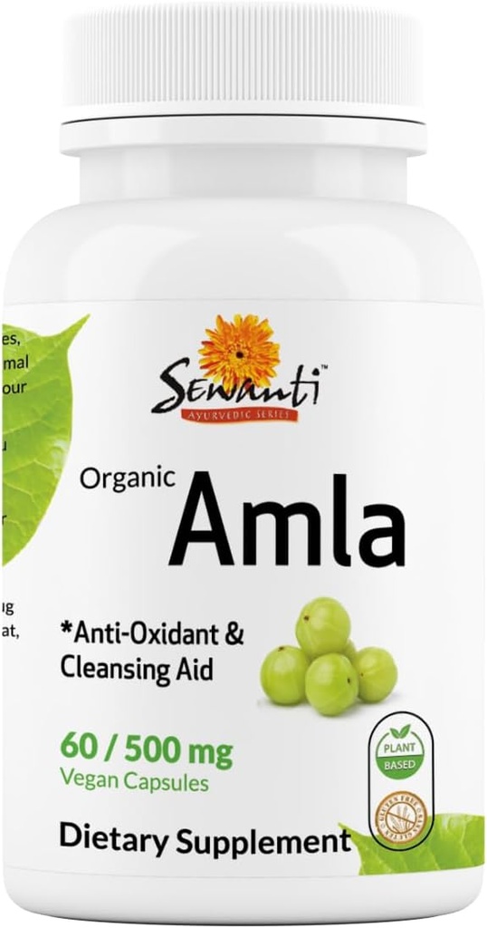 Sewanti Organic Amla Dietary Supplément Antioxydant naturel, Vitamine C Boost 60 capsules d'extrait de haute puissance végétalienne, 500mg
