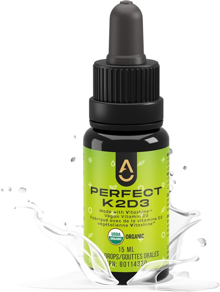Produits d'activation - Perfect K2D3, Vitamine liquide D3 avec K2, Vitamine K2 et supplément D3 dans l'huile MCT, Vitamines D3K2 pour la force osseuse et le soutien immunitaire, D3+K2 Vitamines pour Absorption de calcium, 15 ml