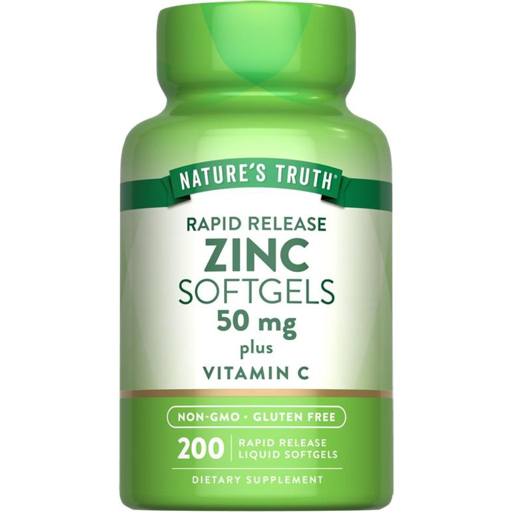 La vérité de la nature Zinc 50mg Supplément avec vitamine C. 200 Softgels liquides , sans OGM et sans gluten