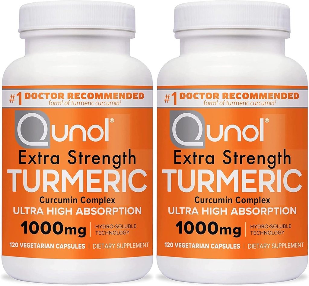 Qunol Turmeric Curcumin Capsules, 1000mg Extra Strength Supplement, Patented Hydro-Soluble Technology, Alternative to Turmeric Curcumin with Black Pepper, 240 Veggie Capsules