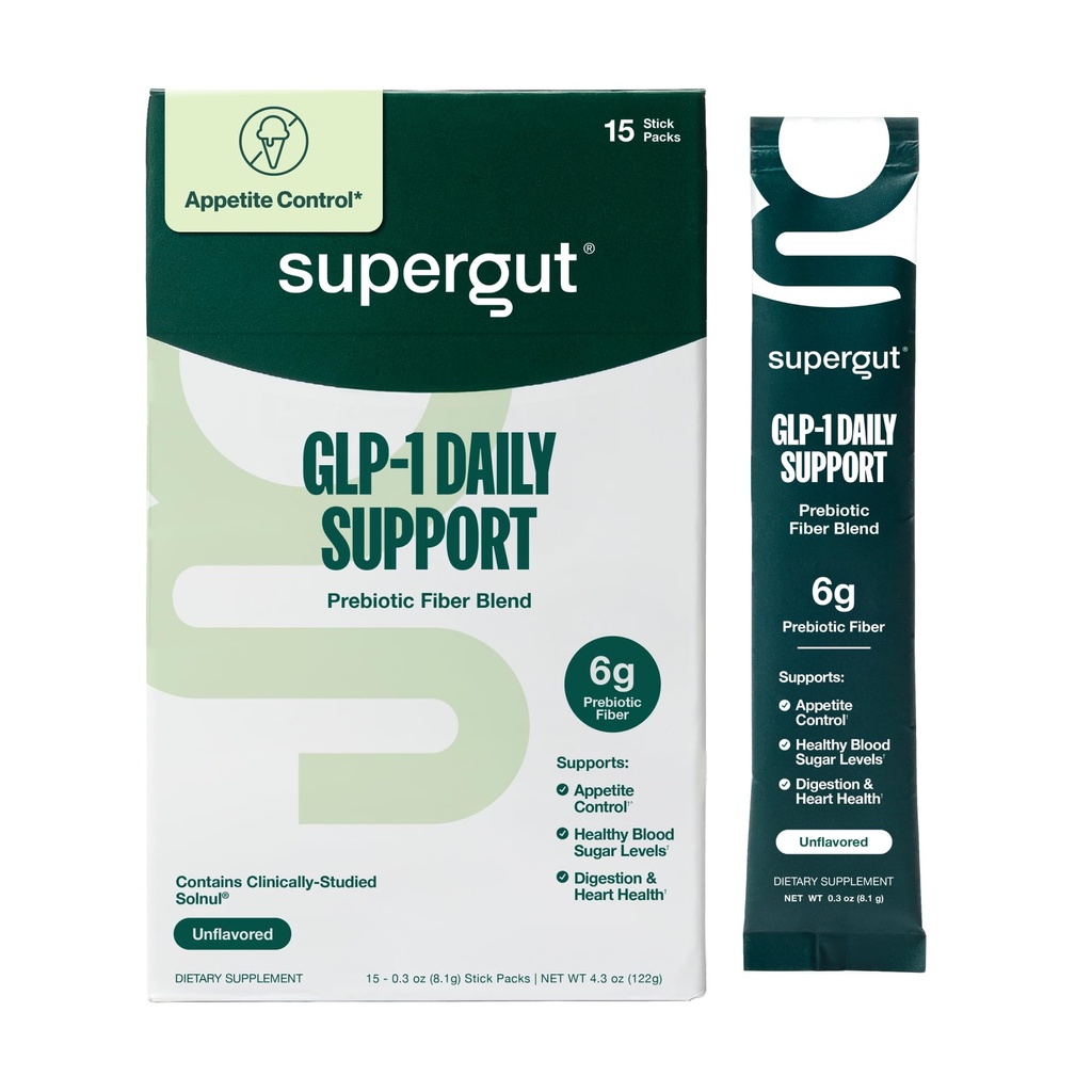 Supergut GLP1 Support quotidien - Supplément de fibre haute poudre GLP-1 pour les femmes et les hommes - Mélange de boisson sans sucre pour la santé Gut (15 portions)