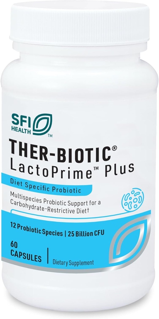 Klaire Labs SFI Health Ther-Biotique LactoPrime Plus - Lactobacillus et Bifidobacterium Probiotiques pour la santé digestive - Probiotique quotidien pour les hommes et les femmes pour les personnes sensibles aux glucides (60 capsules)