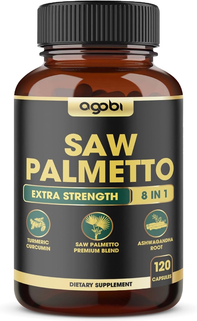 8in1 Saw Palmetto Prostate Supplément de soutien avec Ashwagandha, Turmeric, Ginger, Nettle Leaf, Holy Basil & More - 120 Capsules Vegan pendant 2 mois