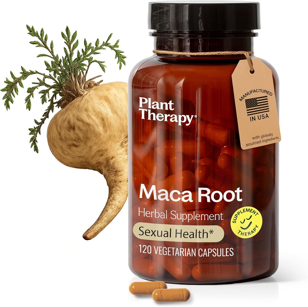 Plant Therapy Maca Root Capsules fabriqués aux États-Unis 4 mois d'approvisionnement soutient la santé sexuelle, l'humeur, l'énergie et réduit les suppléments de tension pour les hommes et les femmes 120 Capsule végétarienne