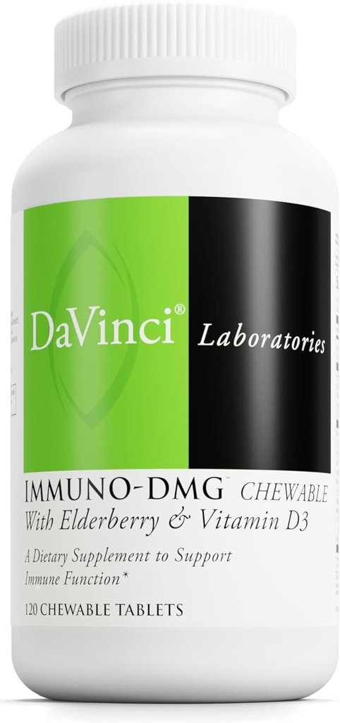 DAVINCI Labs Immuni-DMG Chewable with Elderberry and Vitamine D3 - Supplément alimentaire pour la santé cellulaire et immunitaire* - avec vitamine C, D3, E, mûrier noir, DMG et plus - 120 comprimés à croquer