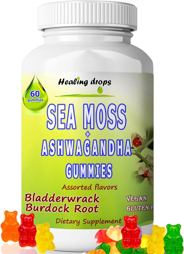 Morceaux de mousse de mer Ashwagandha avec racine de bardière Bladderwrack, Alkaline Keto Vegan régime non-OGM, lait et sans gluten – par gouttes de guérison