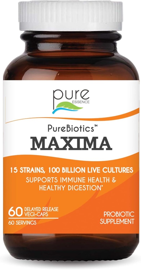 ESSENCE PURE LABS Maxima Probiotics 100 milliards CFU - Supplément probiotique pour hommes et femmes pour une meilleure digestion - 15 souches pour le soutien immunitaire et la santé digestive (60 capsules)