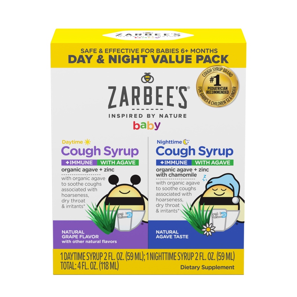 Baby Daytime & Nighttime Cough Sirop + Immune à l'agave biologique + zinc, raisin avec camomille, goût d'agave, deux paquets, 2 x 2 fl. oz