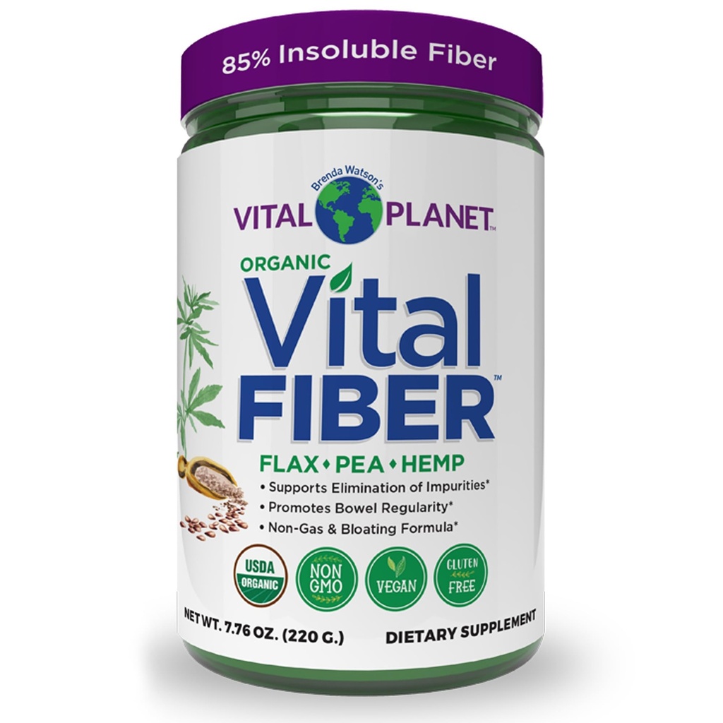 Vital Planet - Poudre de fibre vitale, supplément de fibre soluble et soluble avec du lin, du pois et du chanvre, supplément alimentaire quotidien biologique soutient la régularité digestive Gut 7,76 oz