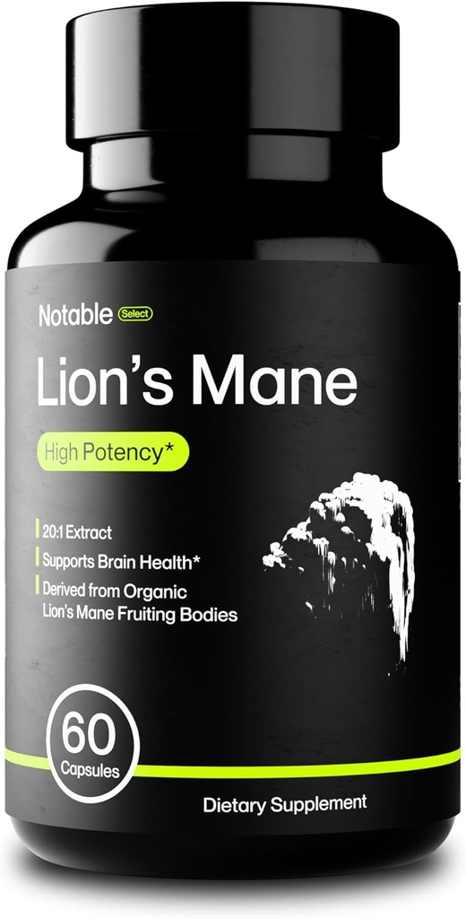 Notable Sélectionnez Lion's Mane Mushroom Supplement (en anglais seulement) 20:1 Extract (en anglais seulement) Premium Cognitive Support (en anglais seulement) Organic (en anglais seulement) Lab-Tested (en anglais seulement)