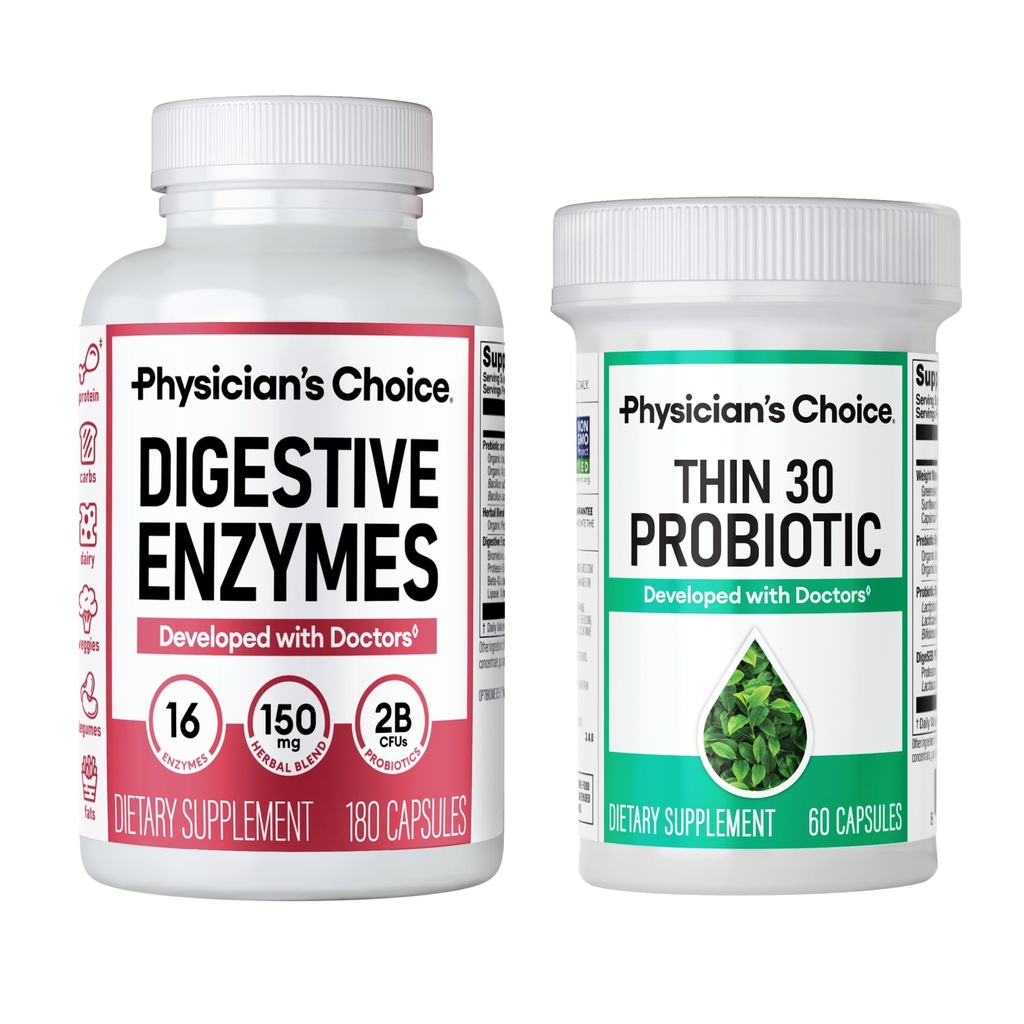 CHOIX du médecin - Beat Bloat + Support Ensemble de gestion du poids : enzymes digestives 180ct + Thin-30 Probiotique 60ct - Value Pack