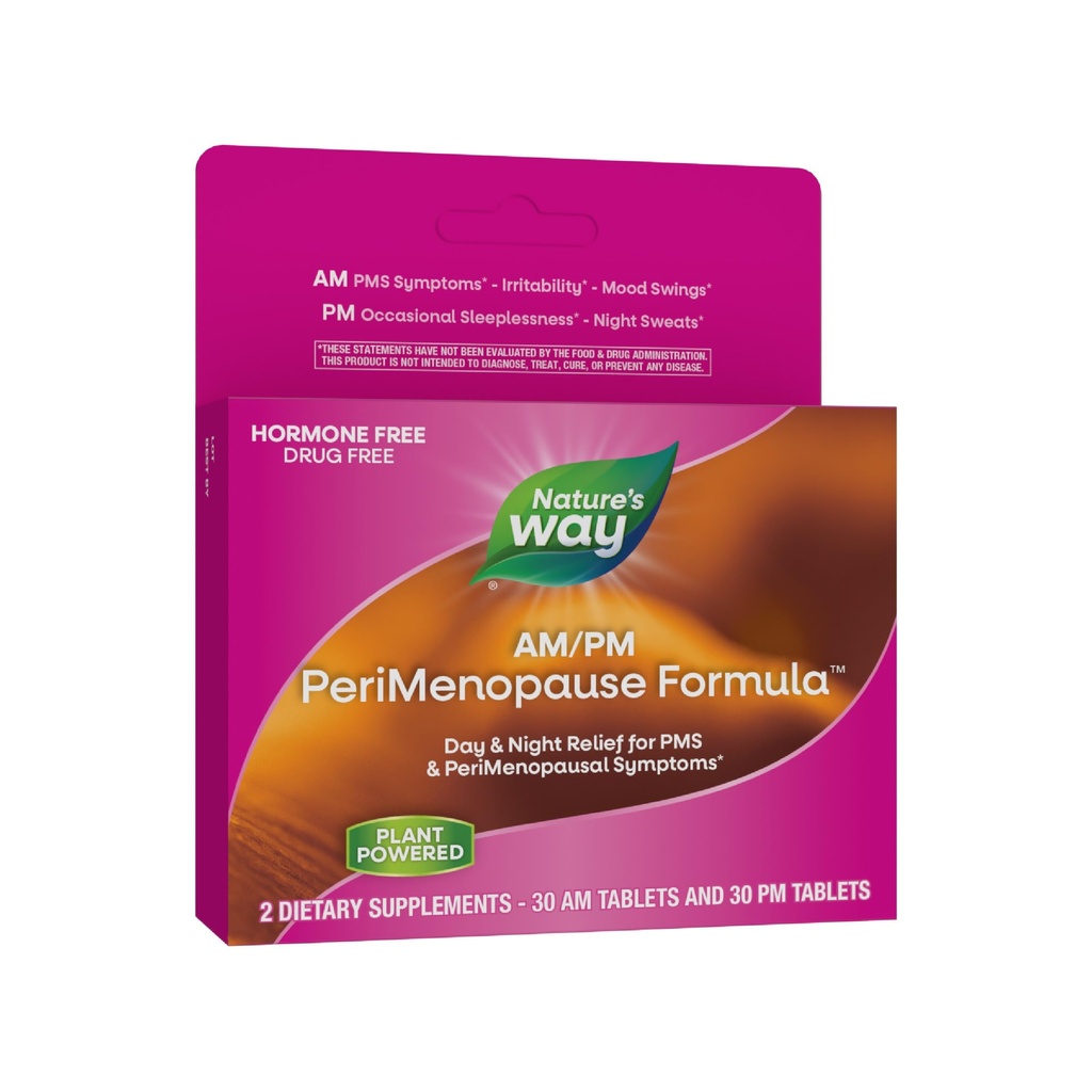 Nature's Way AM/PM PeriMenopause Formula, Periménopause and PMS Symptom Support*, Hormone-Free, Hot Flashes*, PMS Symptômes*, Sommeil reposant*, 30 et 30 PM Comprimés (Packaging May Vary)