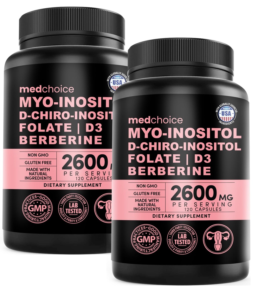 14-in-1 Inositol Supplément et soutien hormonal pour les femmes - 40:1 Myo-inositol et D-Chiro Inositol Capsules de soutien ovariennes pour l'équilibre hormonal avec folate, vitamine D et B12 (120 nombre) (paquet de 2)