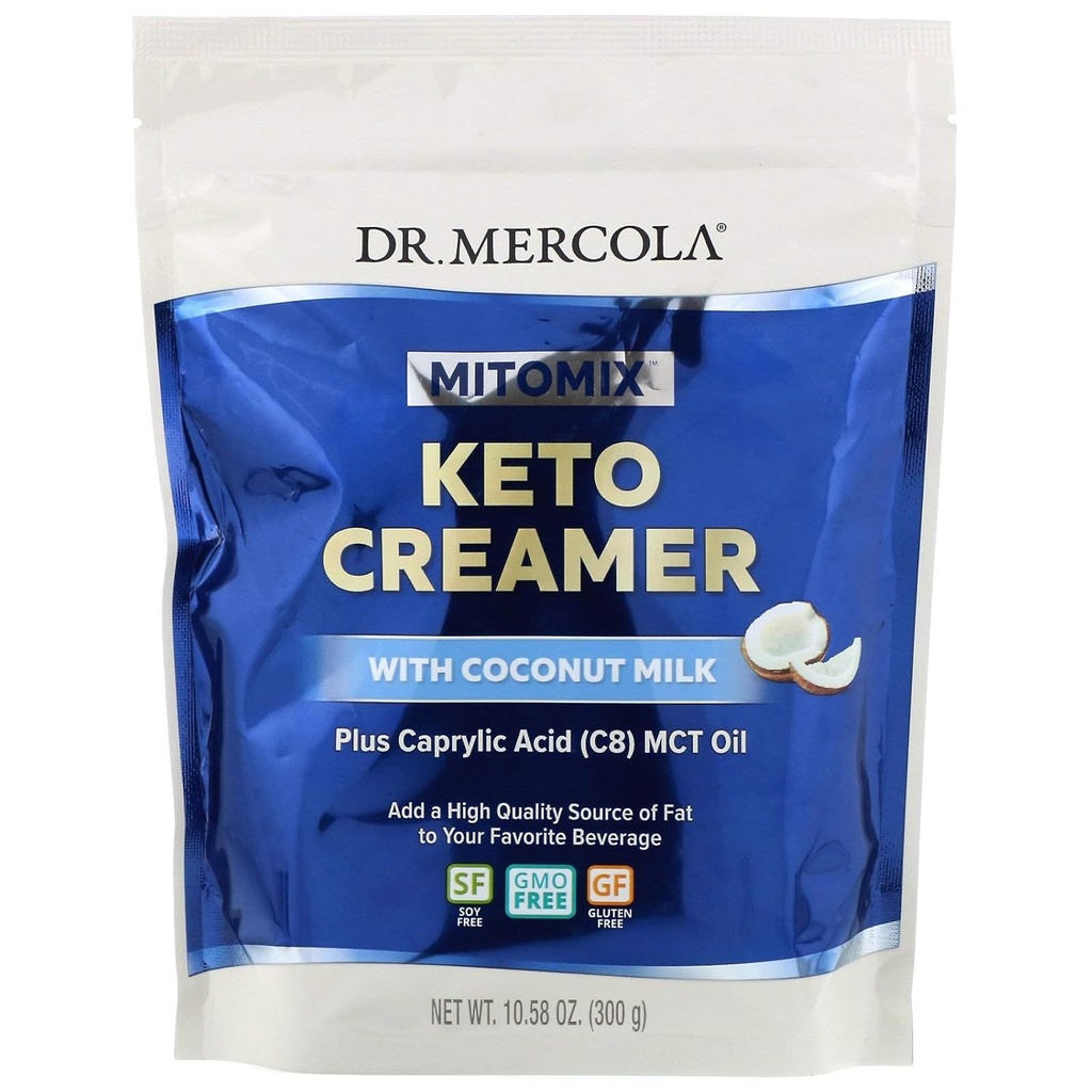 Dr. Mercola MITOMIX crème kéto au lait de coco, 15 portions, (1 sac), huile MCT, non OGM, sans gluten, sans soja
