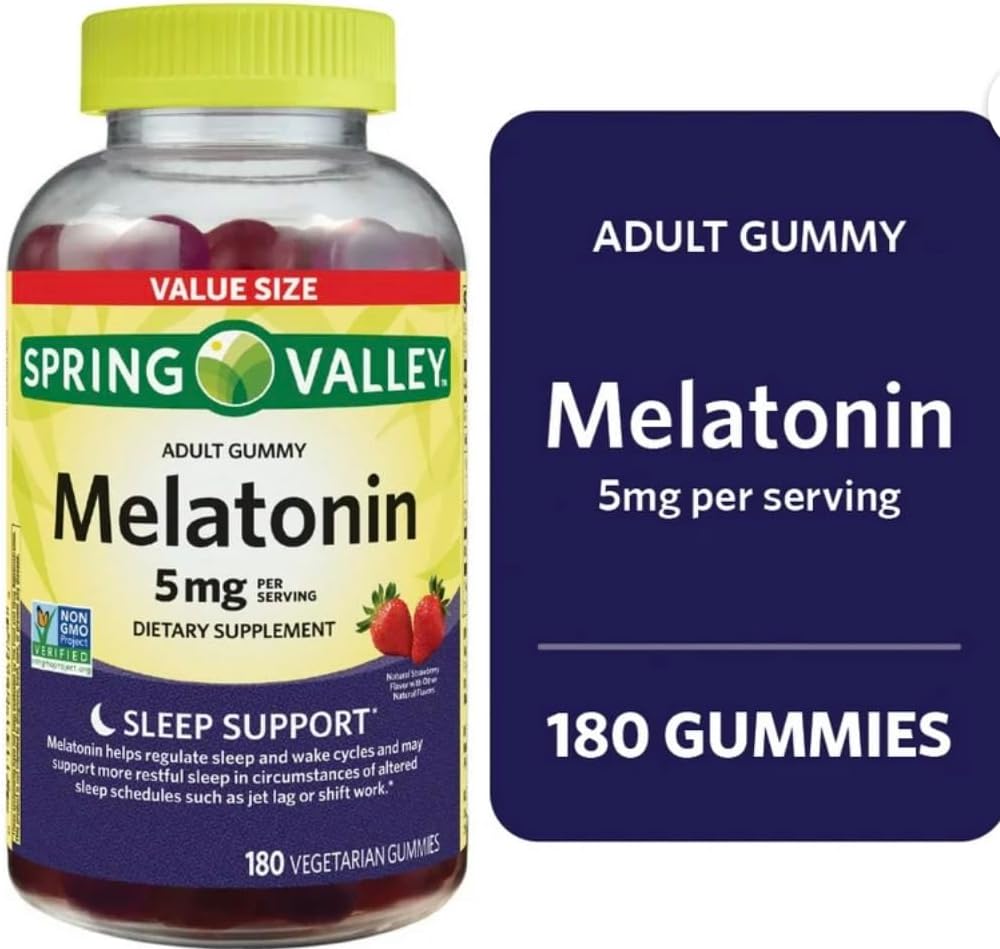 Gummées de mélatonine de la vallée de Soring, non OGM, arômes de fraises, 5 mg, 180 Nombre