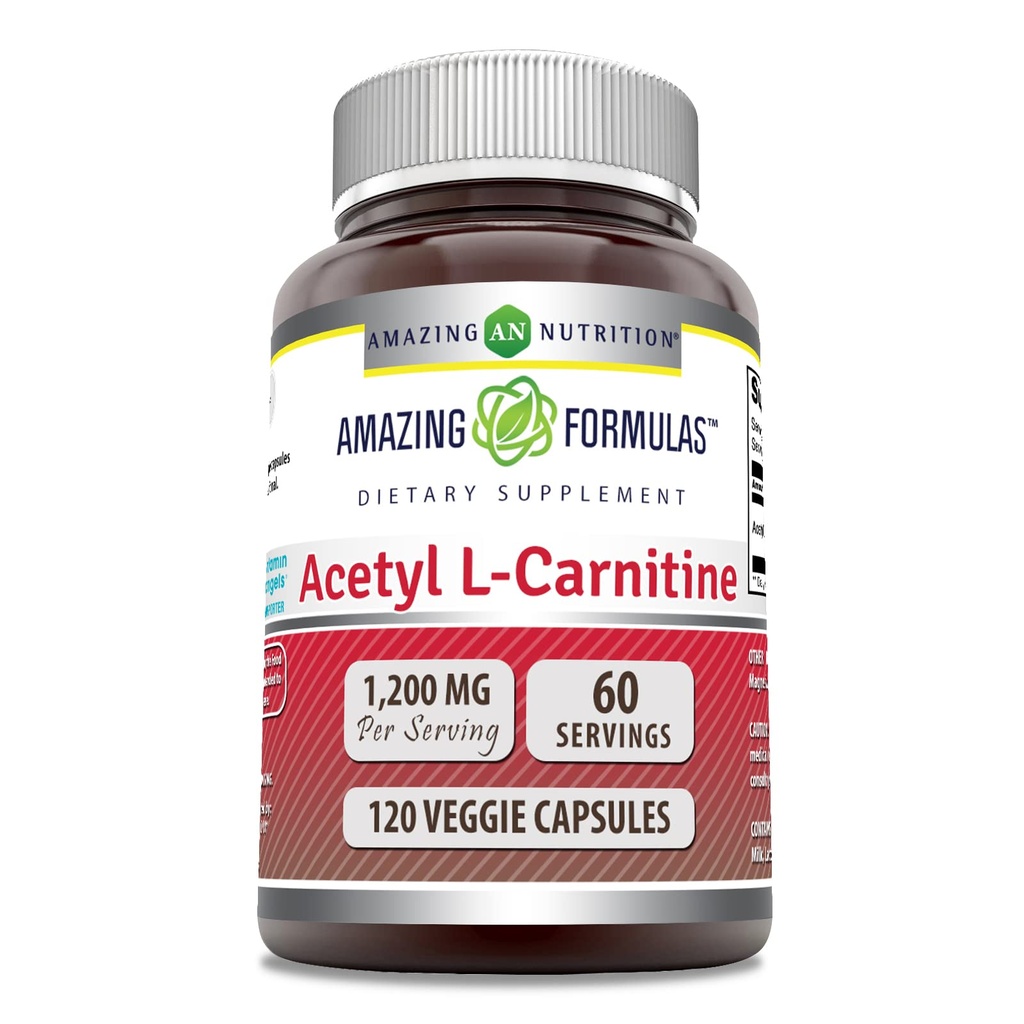 Formules étonnantes Supplément acétyle L-Carnitine $ 1200 Mg $ 120 Capsules Veggie $ Non-GMO $ Sans gluten $ Fabriqué aux États-Unis