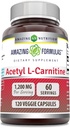 Amazing Formulas Acetyl L-Carnitine Supplement | 1200 Mg | 120 Veggie Capsules | Non-GMO | Gluten Free | Made in USA