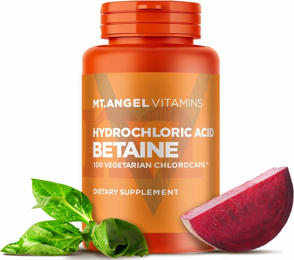 Mt. Angel Vitamins - Hydrochloric Acid Betaine, Supports Healthy Digestion & Gastric Juices (100 Vegetarian Chlorocaps)