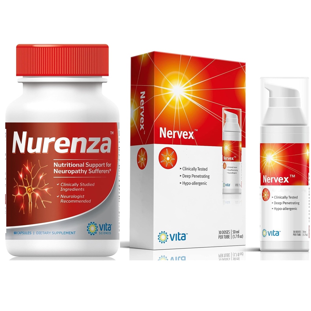 Vita Sciences Complete Neuropathy Relief Bundle: Supplément Nurenza 40x Formule R-ALA plus forte et Crème Nervex Neuropathy avec Capsaicin - Votre chemin vers le rajeunissement Nerve