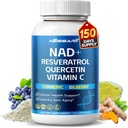 NAD+ RESVERATROL Supplement- 10-in-1 Natural Blend with Quercetin Turmeric Berberine Bilberry Green Tea - 150 Count - Made & Tested in The USA