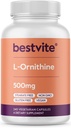 BESTVITE L-Ornithine 500mg (240 Capsules végétariennes) - Pas de stéarate - Pas de remplissage - Vegan - Non OGM - Sans gluten