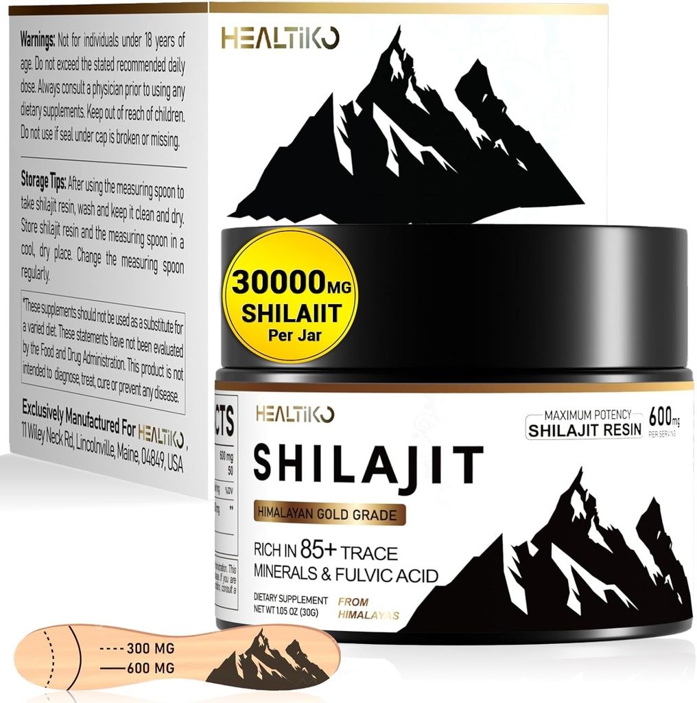 Shilajit Resin, Himalayan Shilajit Organic - 600mg Potency Gold Grade, Shilajit pour les hommes et les femmes avec 85+ Trace Minerals & Fulvic Acid, pour l'endurance, l'immunité et la force, 50 Servir (30g)