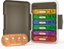 Organisateur hebdomadaire de pilules 4 fois par jour, boîte à pilules de 7 jours 4X, portable pour le cas de pilules de voyage pour les pilules/vitamine/huile de poisson/médication/compléments (4x7 noir + rainbow)