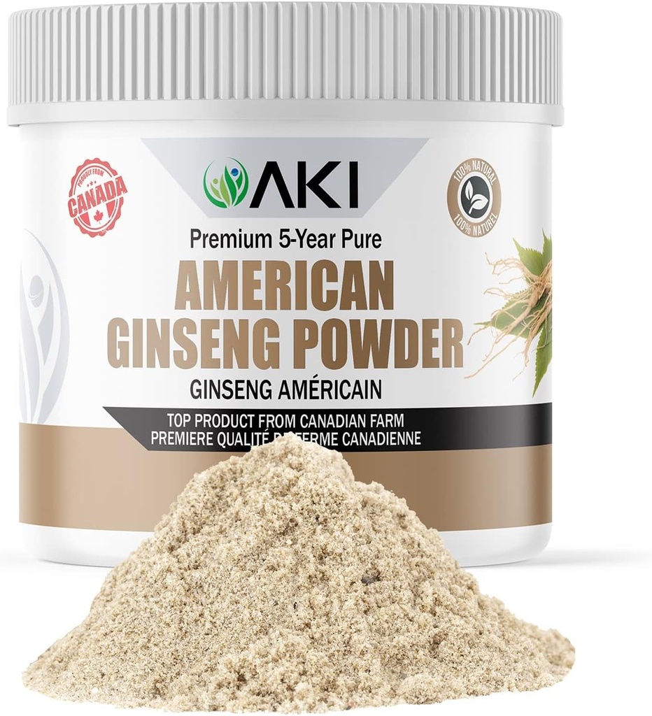 AKI poudre de ginseng américain avec 4% de ginsénosides - Idéal avec café, boissons comme des smoothies (4oz/113g)