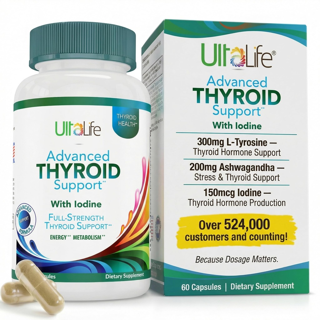Daily Thyroïde Boost Formule avancée avec Iodine Ashwagandha Vitamine B12 Zinc et Sélénium pour Métabolisme énergétique et Focus 60 Capsules