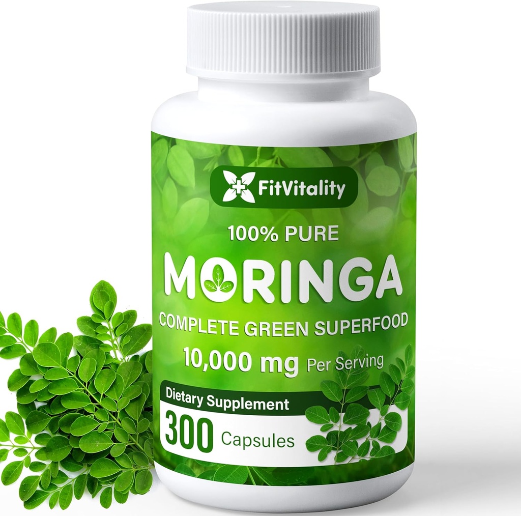 Moringa Capsules: 300 capsules Moringa Oleifera: 100 000 mg 100% Pure et Naturelle Supplément sans OGM et sans gluten