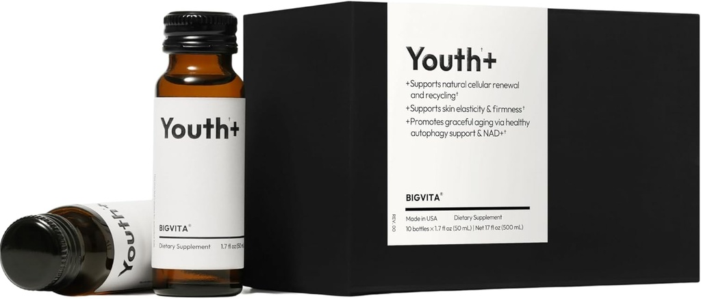 BIGVITA Youth+--Shots NAD+ pour l'anti-âge, l'énergie, la peau et la santé des cheveux, le soutien cognitif