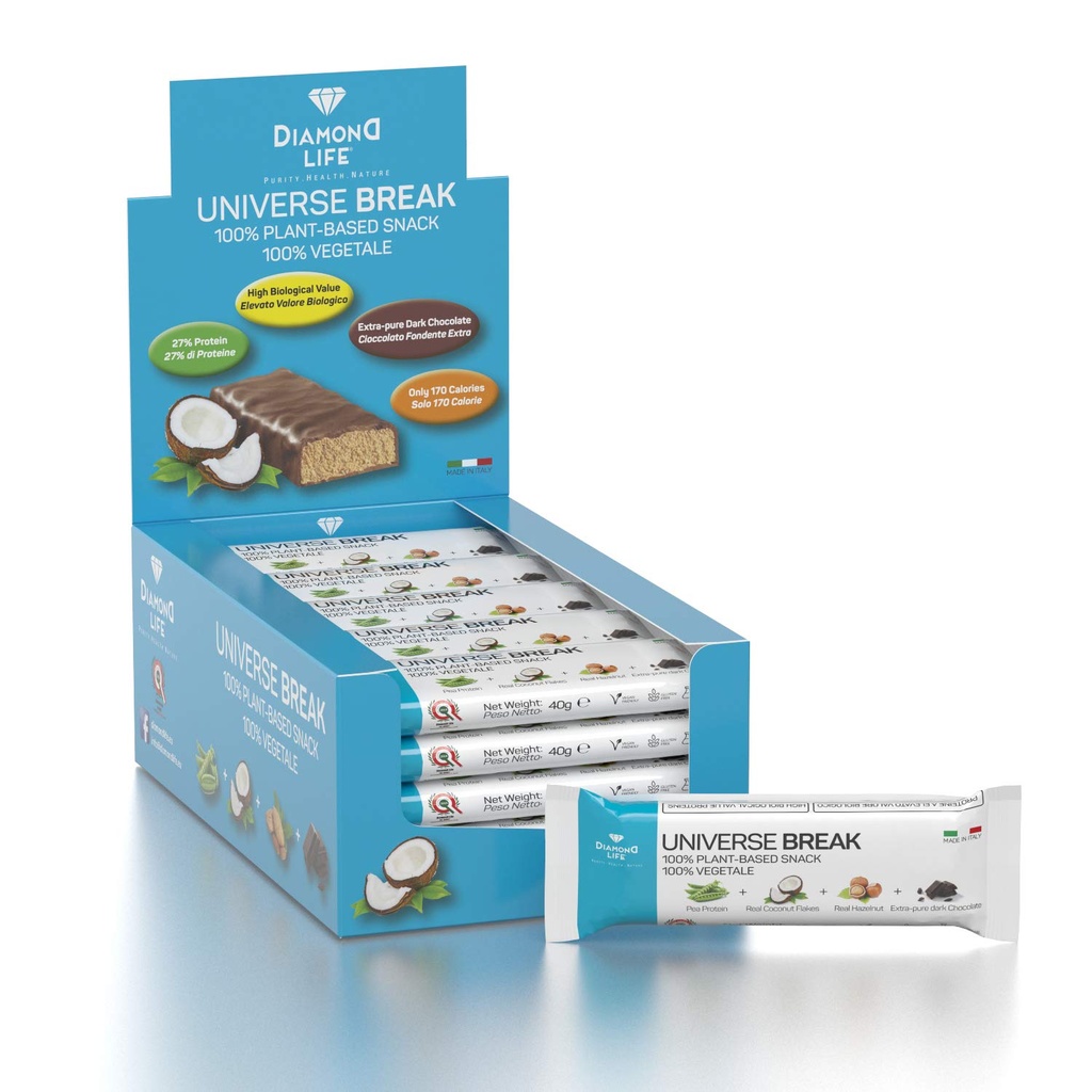 BREAK UNIVERSE - Saveur de noix de coco - Barre végétale à base de faible teneur en calories parfaitement équilibrée - Diamond Life