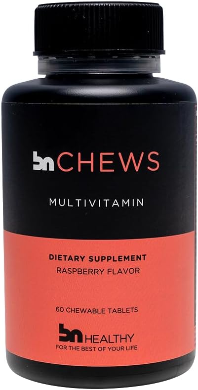 Multivitamine bariatrique à croquer BNHealthy avec fer, vitamine B12, délicieuse saveur de framboise – 60 Ct – 30-60 jours d'approvisionnement.