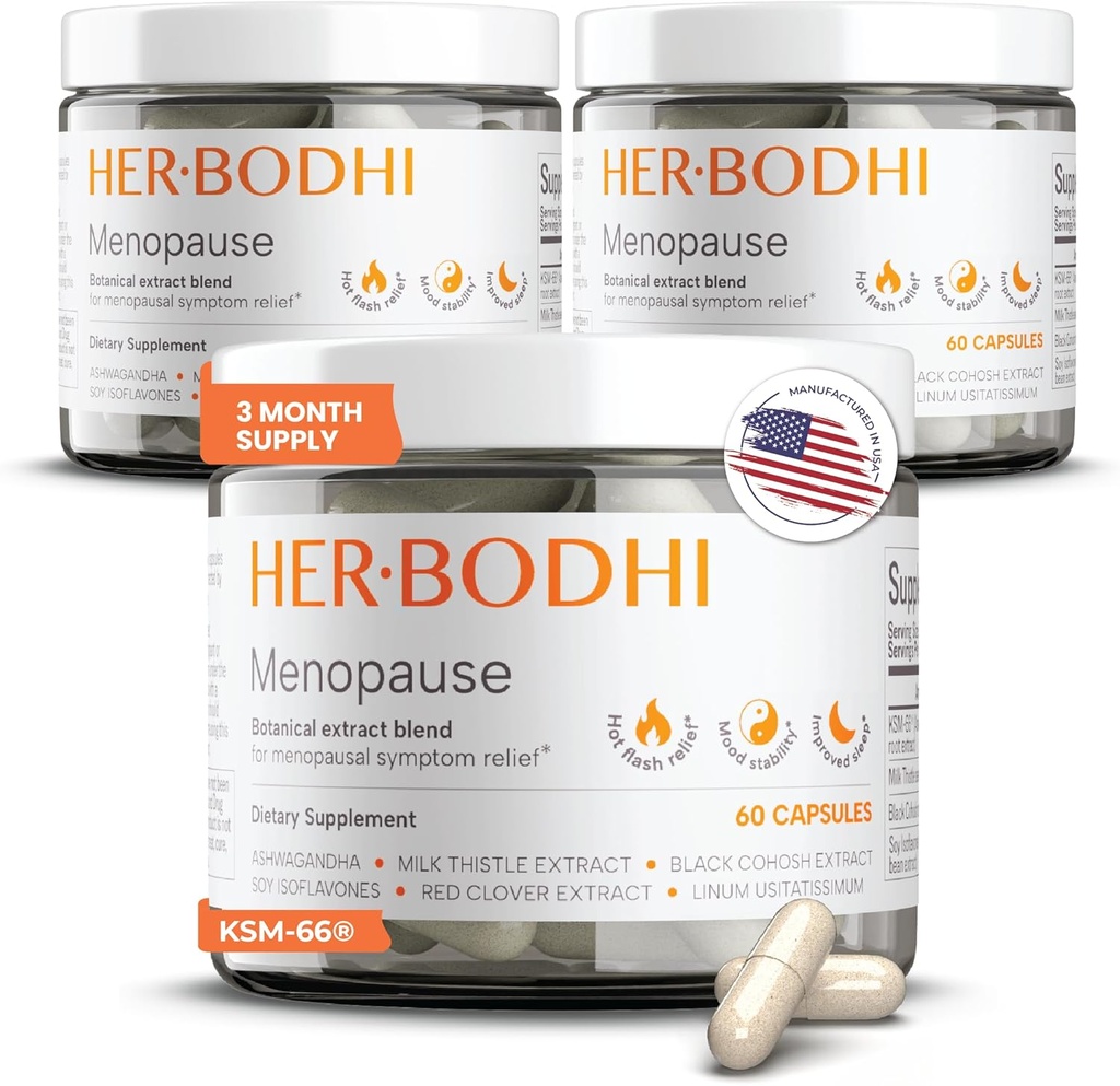 Meno- Menopause Hormonal Balance for Women, Estrogen Soy Isoflavones Ménopause Supplément pour femmes, Ashwagandha, Black Cohosh Hot Flashes Ménopause Relief, Night Sweats Relief 180Caps