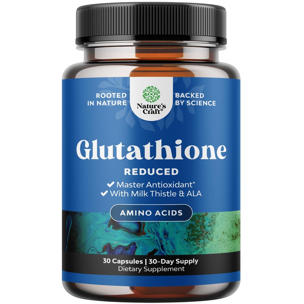 Supplément réduit de glutathion avec chardon de lait - 500 mg par portion de glutathion pur L avec acide lipoïque alpha et chardon de lait Silymarin - 30 Compte