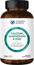 Vitamine World Calcium Magnésium Zinc"Promotes Bone Health 250 Caplets enduits