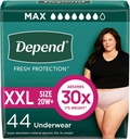 Depend Fresh Protection Couches adultes, Incontinence & Postpartum Bladder Sous-vêtements de fuite pour femmes, jetable, maximum, Extra-Extra-Large, Blush, 44 Compte (2 Packs de 22), Emballage May Vary