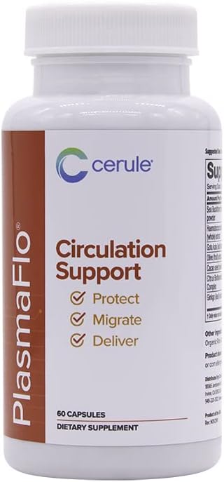 Supplément de flux sanguin Cerule Plasmaflo pour soutenir la circulation sanguine dans les veines, les capillaires, les vaisseaux et le cœur pour la santé vasculaire avec un mélange enzymatique propriétaire, Gotu Kola et Ginkgo Biloba