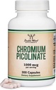 Picolinate de chrome 1000mcg pour une gestion du poids saine (haute absorption et biodisponibilité) (300 capsules Vegan sans danger, sans OGM, sans gluten) par des suppléments en bois double