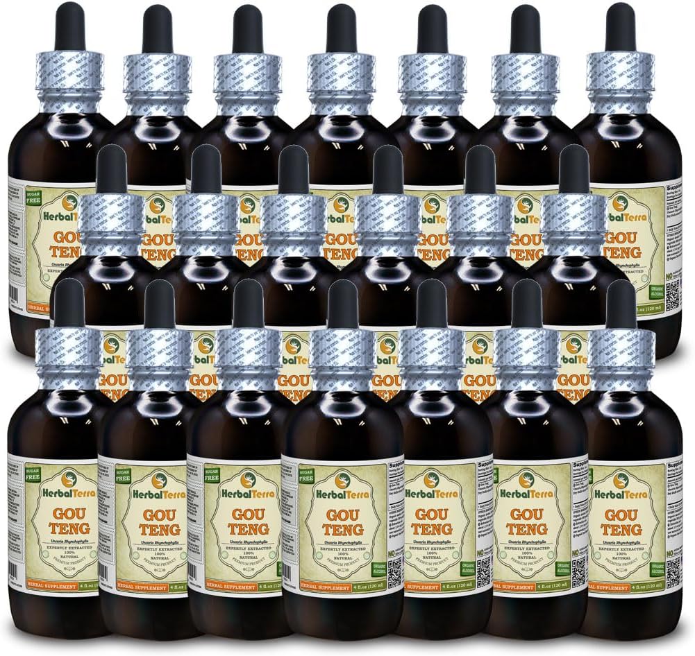 Ramulus Uncariae Cum Uncis (Uncaria Rhynchophylla) Teinture, Extrait de liquide séché biologique (Marque: HerbalTerra, Fièrement fabriqué aux États-Unis) 20x4 fl.oz (20x120 ml)