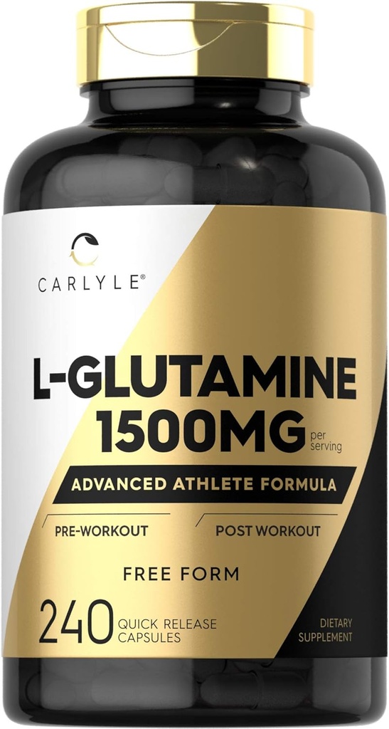 Carlyle L Capsules de glutamine de 1500mg de Count de 240 Formule d'athlète avancée de pré et post entraînement de non-OGM, supplément sans gluten